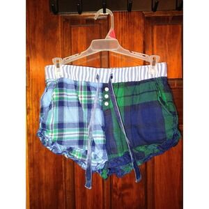 Aerie Plaid Sleep Shorts Lounge Pajama Bottoms XS Blue Green Striped Waist